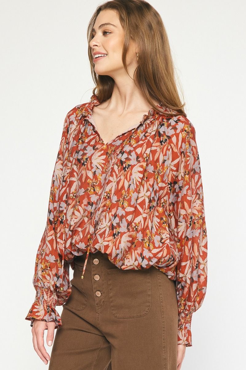 Fall Floral Tie Top