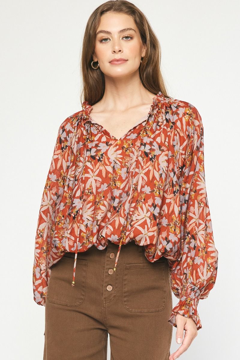 Fall Floral Tie Top