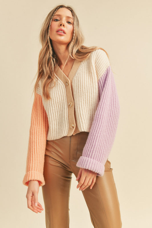 Color Block Knit Sweater Cardigan