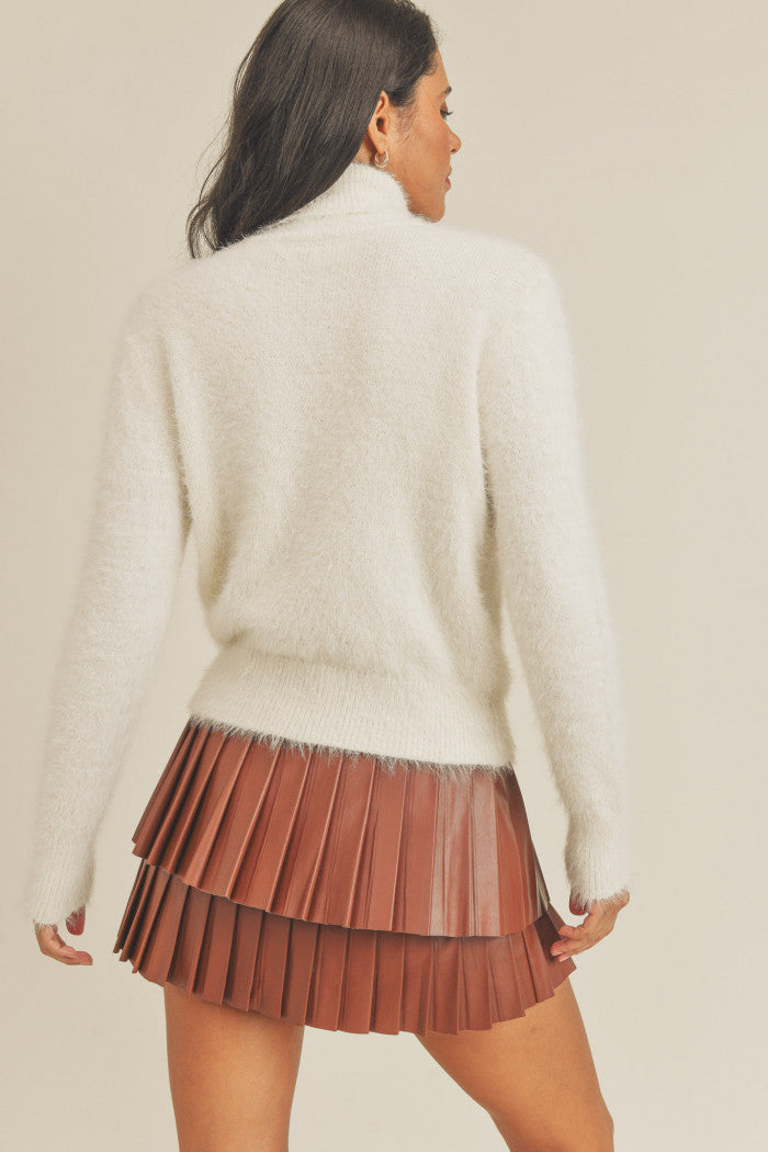 Ivory Fuzzy Turtleneck Knit Sweater