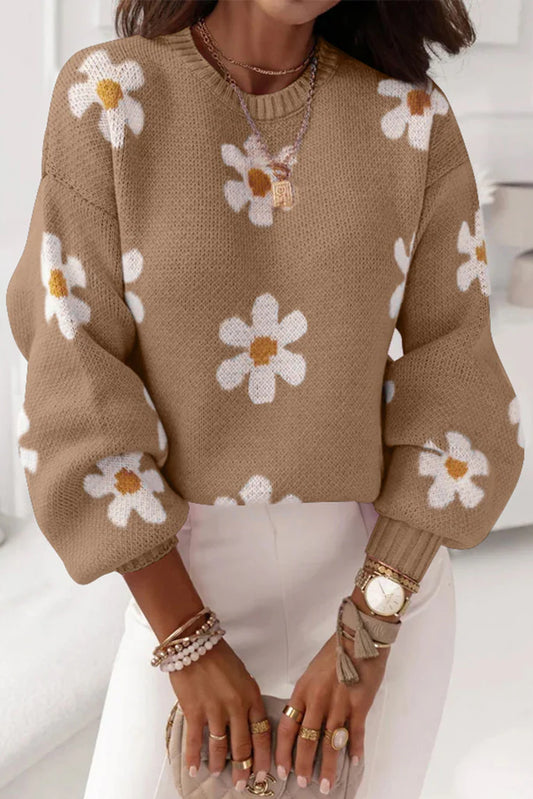 Apricot Floral Drop Shoulder Sweater