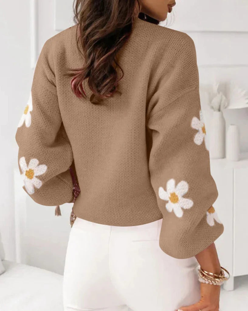 Apricot Floral Drop Shoulder Sweater