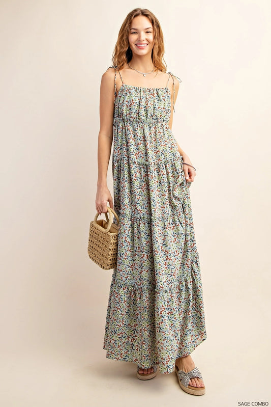 Lightweight Tie Strap Tiered Maxi Sundress